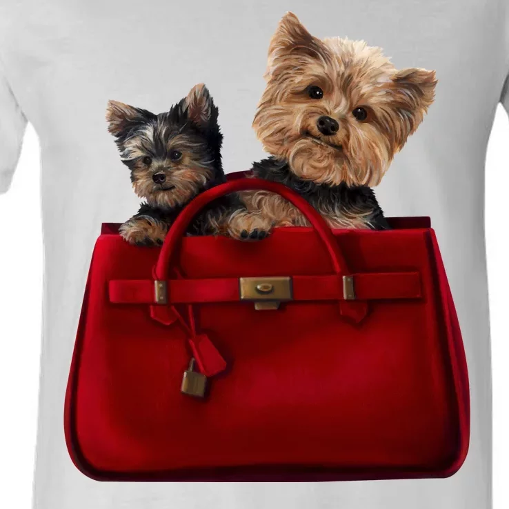 Yorki Dogs in Bag V-Neck T-Shirt