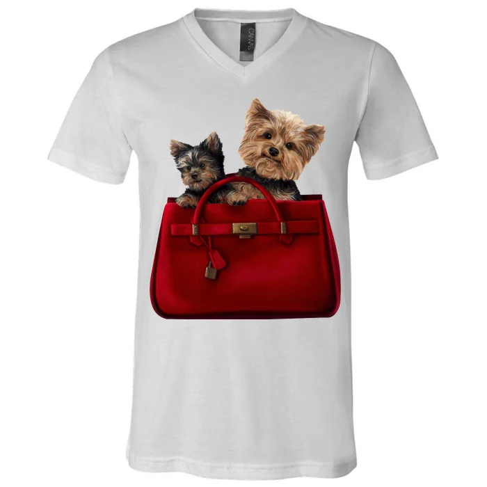 Yorki Dogs in Bag V-Neck T-Shirt