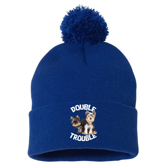 Yorkie Double Trouble Pom Pom 12in Knit Beanie