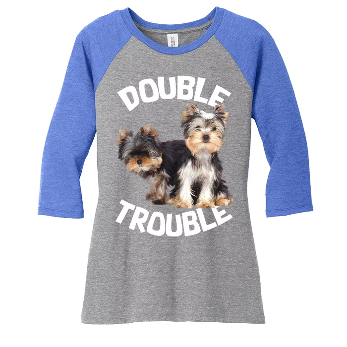 Yorkie Double Trouble Women's Tri-Blend 3/4-Sleeve Raglan Shirt