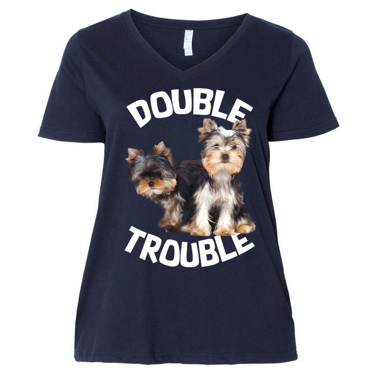 Yorkie Double Trouble Women's V-Neck Plus Size T-Shirt
