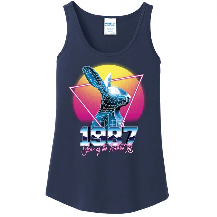 Year Of The Rabbit – Chinese Zodiac – Synthwave Style Ladies Essential Tank