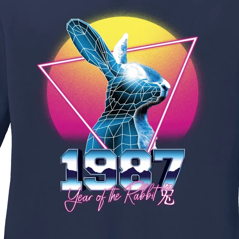 Year Of The Rabbit – Chinese Zodiac – Synthwave Style Ladies Long Sleeve Shirt