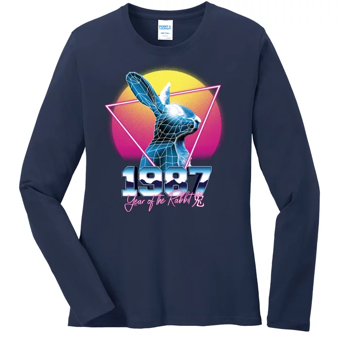 Year Of The Rabbit – Chinese Zodiac – Synthwave Style Ladies Long Sleeve Shirt