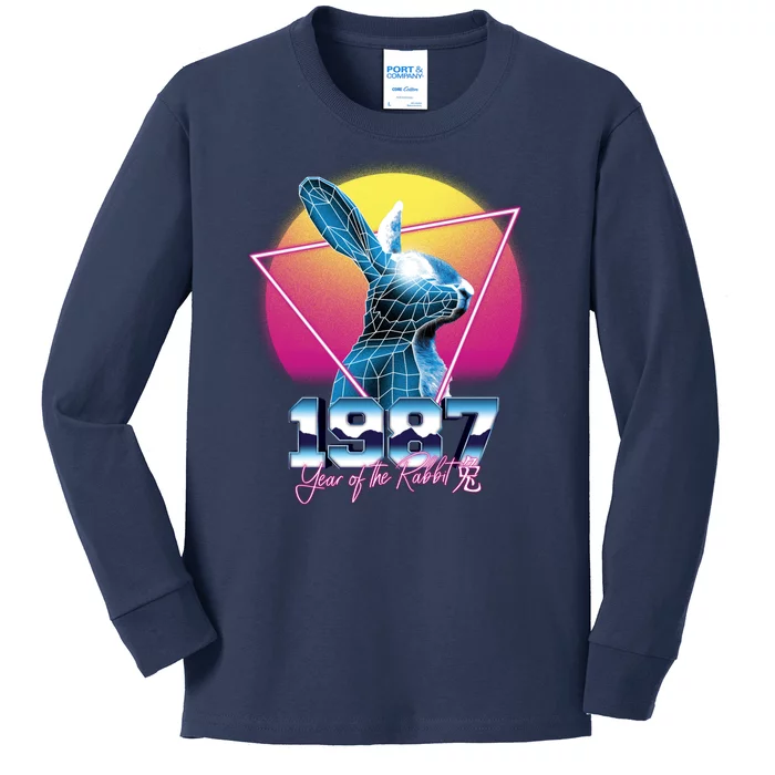 Year Of The Rabbit – Chinese Zodiac – Synthwave Style Kids Long Sleeve Shirt