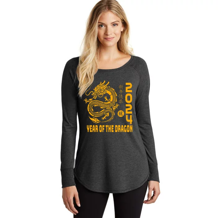 Year Of The Dragon 2024 Lunar New Year Chinese Print Women's Perfect Tri Tunic Long Sleeve Shirt