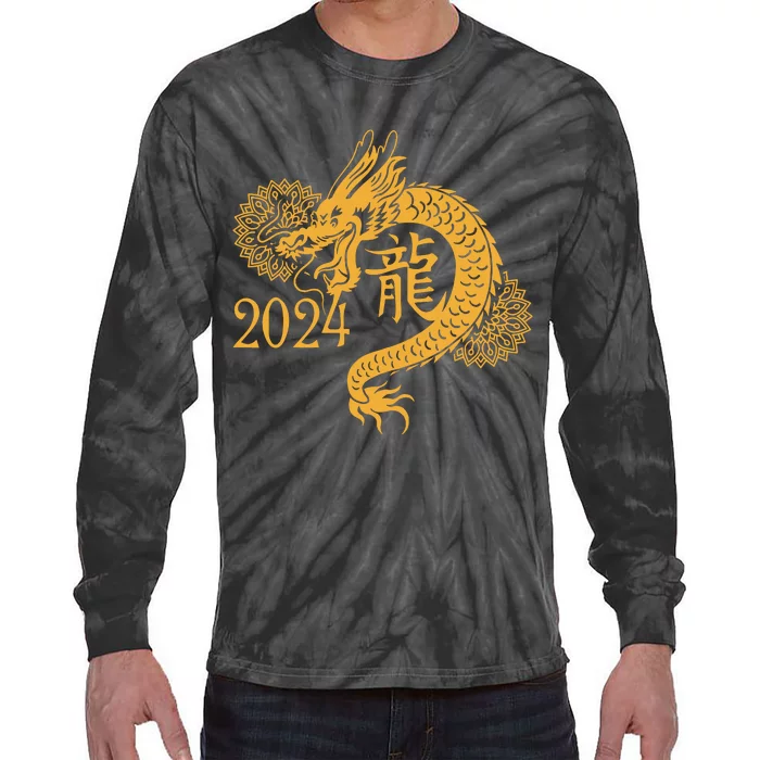 Year Of The Dragon 2024 Chinese New Year Zodiac Lunar Tie-Dye Long Sleeve Shirt