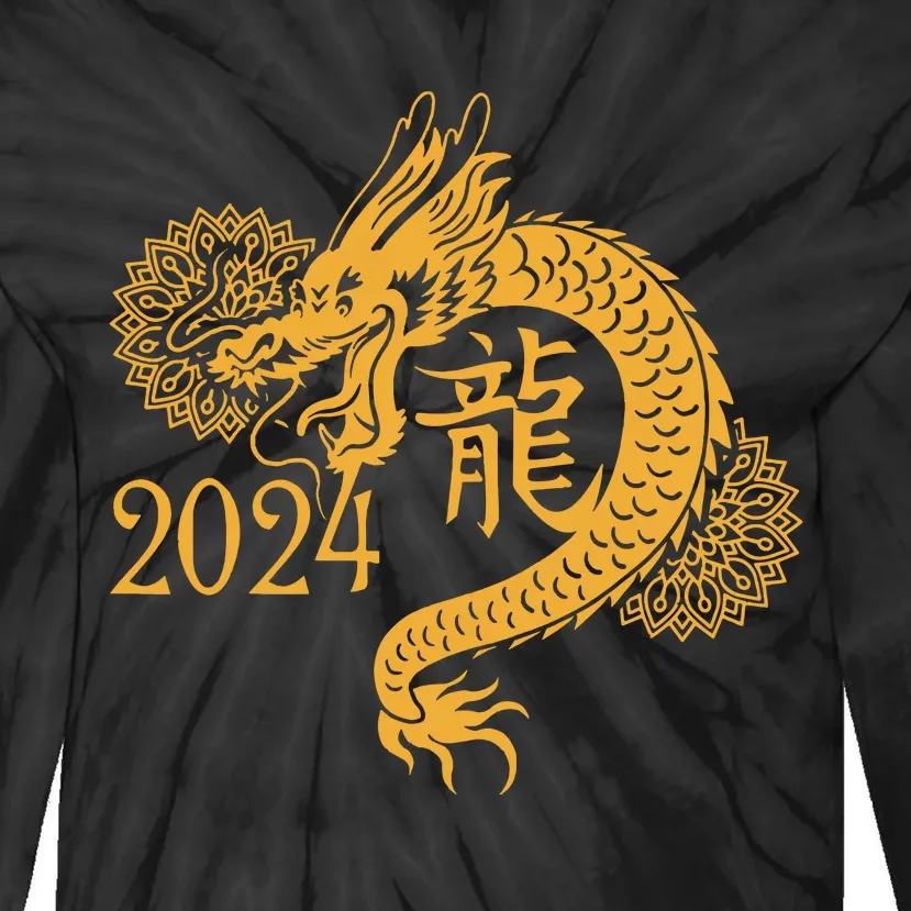 Year Of The Dragon 2024 Chinese New Year Zodiac Lunar Tie-Dye Long Sleeve Shirt