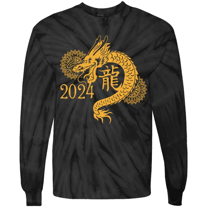 Year Of The Dragon 2024 Chinese New Year Zodiac Lunar Tie-Dye Long Sleeve Shirt