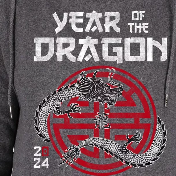 Year Of The Dragon 2024 Zodiac Chinese New Year 2024 Funny Gift Womens Funnel Neck Pullover Hood