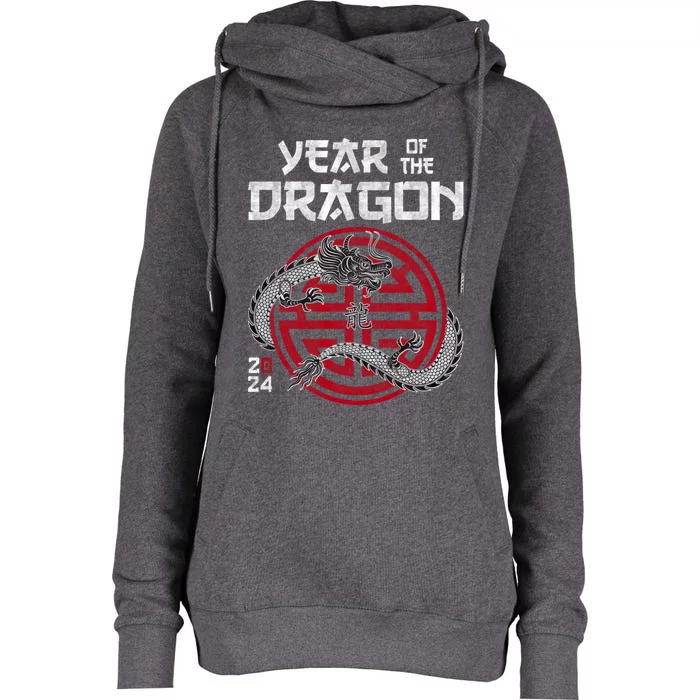 Year Of The Dragon 2024 Zodiac Chinese New Year 2024 Funny Gift Womens Funnel Neck Pullover Hood