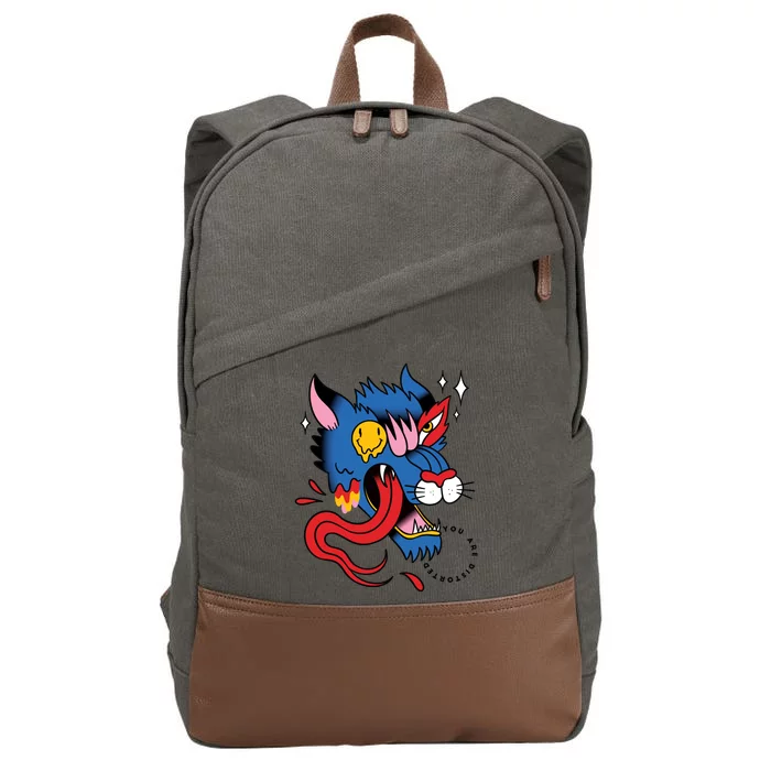 You Are Distorted Funny Wolf Cotton Canvas Backpack