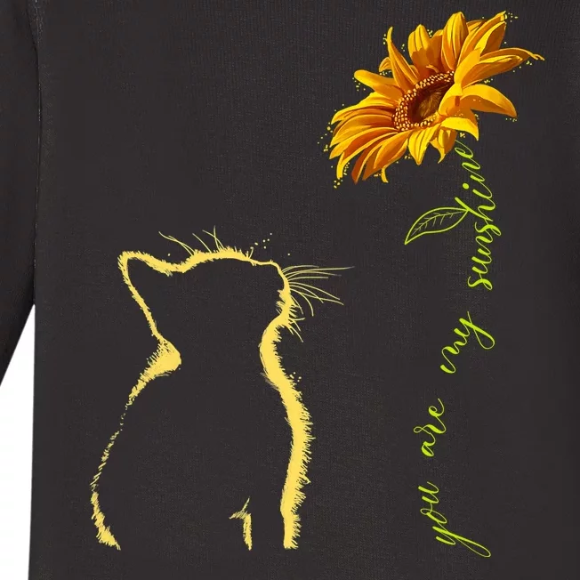 You Are My Sunshine Cat Sunflower Baby Long Sleeve Bodysuit