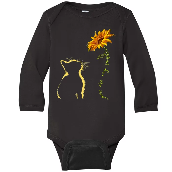 You Are My Sunshine Cat Sunflower Baby Long Sleeve Bodysuit