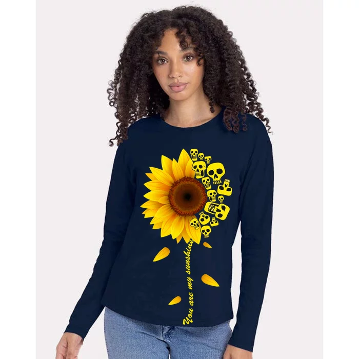 You Are My Sunshine Sunflower Skulls Womens Cotton Relaxed Long Sleeve T-Shirt