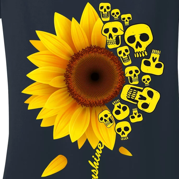 You Are My Sunshine Sunflower Skulls Women's V-Neck T-Shirt