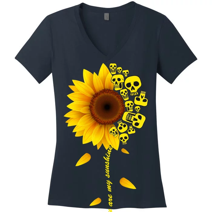 You Are My Sunshine Sunflower Skulls Women's V-Neck T-Shirt