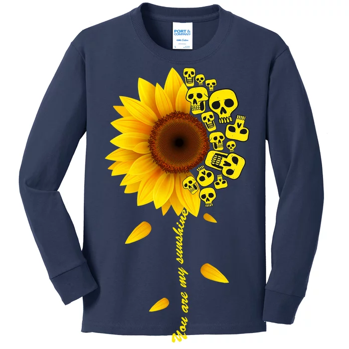 You Are My Sunshine Sunflower Skulls Kids Long Sleeve Shirt