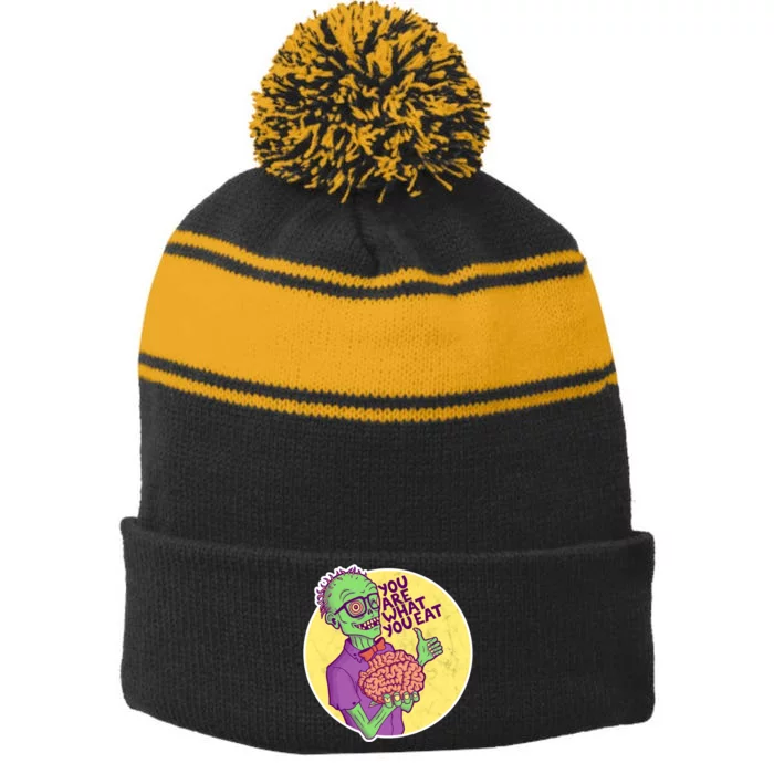 You Are What You Eat Zombie Nerd Brains Stripe Pom Pom Beanie