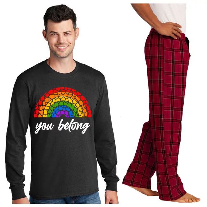 You Belong LGBTQ Stone Pattern Rainbow Long Sleeve Pajama Set