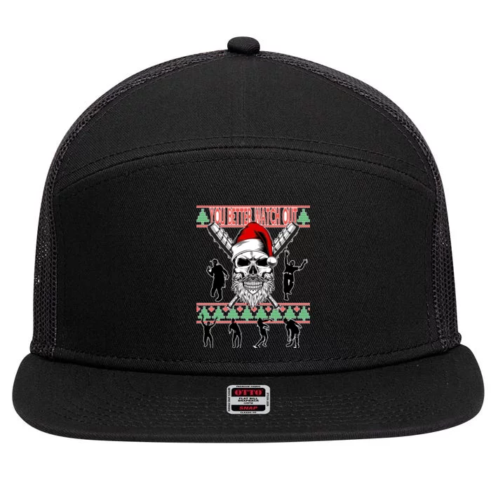 You Better Watch Out Zombie Santa Ugly Christmas 7 Panel Mesh Trucker Snapback Hat