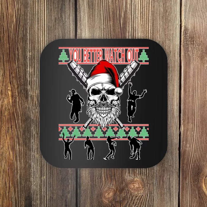 You Better Watch Out Zombie Santa Ugly Christmas Coaster