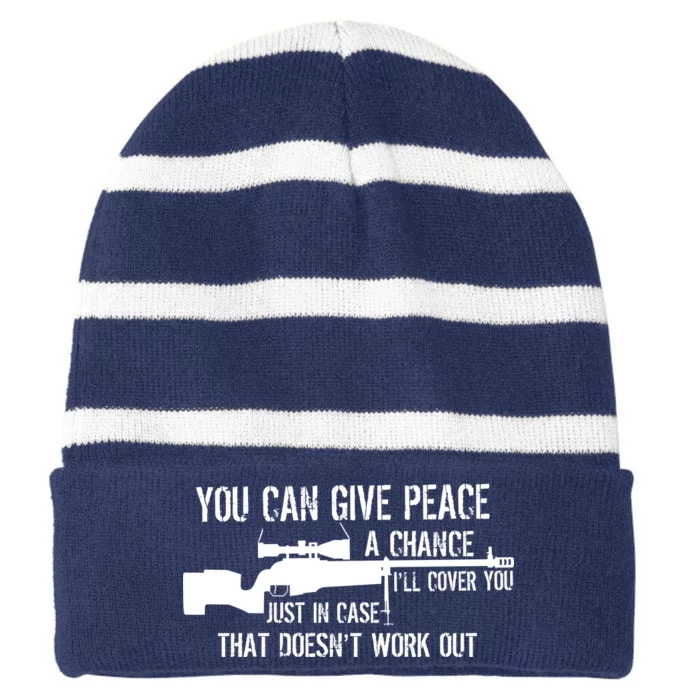 You Can Give Peace A Chance Striped Beanie with Solid Band