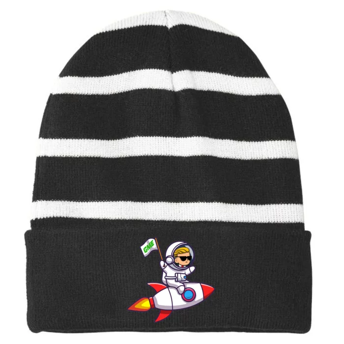 You GME Stonk To The Moon WSB Stock Market Striped Beanie with Solid Band