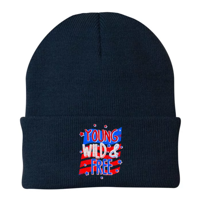 Young Wild & Free Red White & Blue Knit Cap Winter Beanie