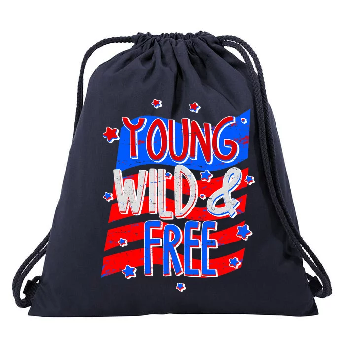 Young Wild & Free Red White & Blue Drawstring Bag