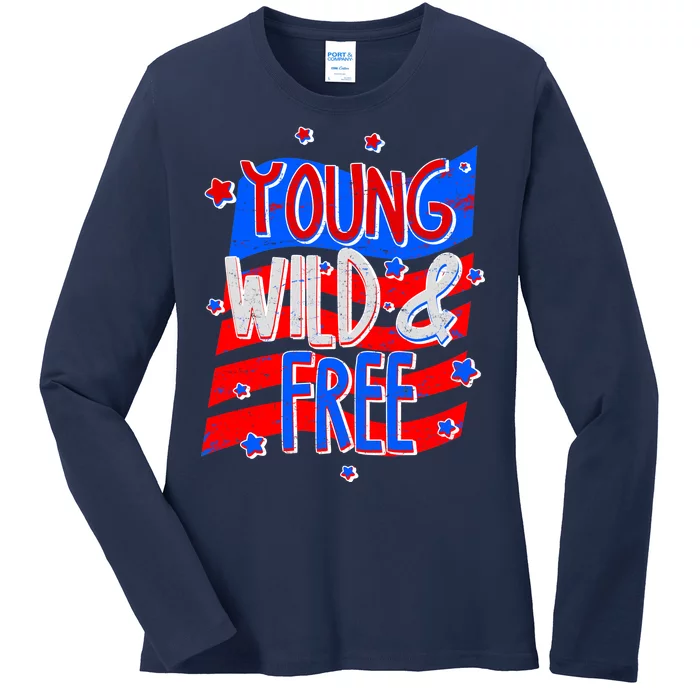 Young Wild & Free Red White & Blue Ladies Long Sleeve Shirt