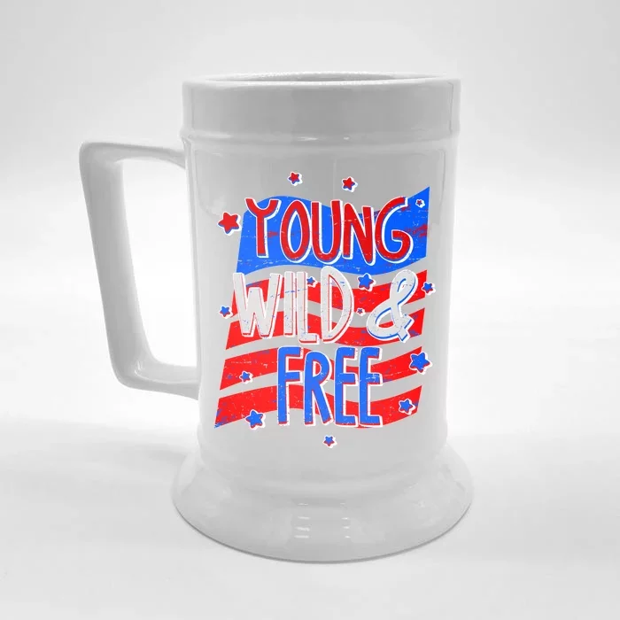 Young Wild & Free Red White & Blue Front & Back Beer Stein