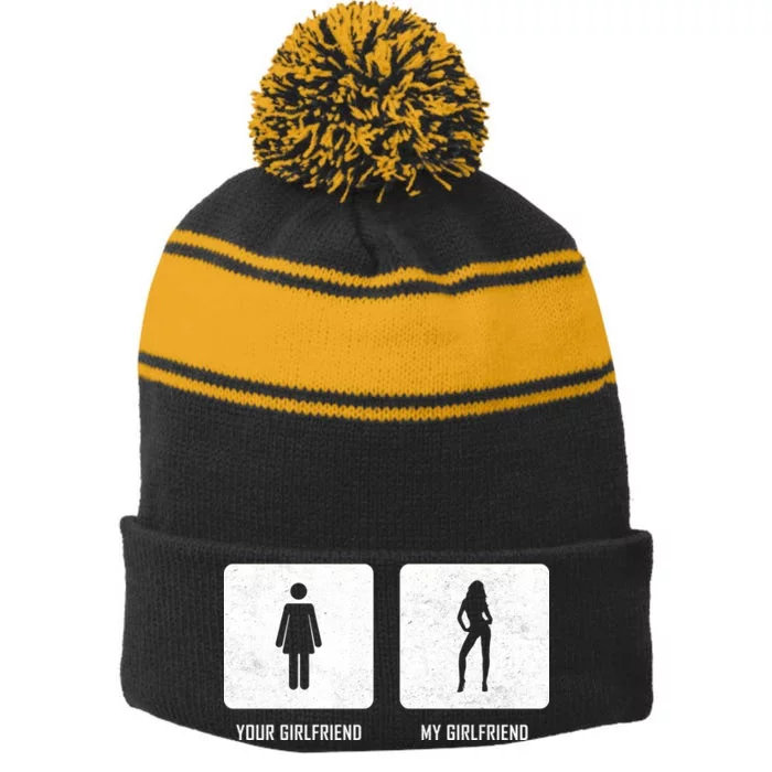 Your Girlfriend My Girlfriend Stripe Pom Pom Beanie