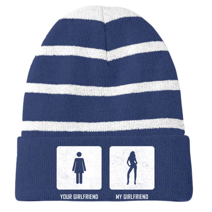 Your Girlfriend My Girlfriend Striped Beanie with Solid Band