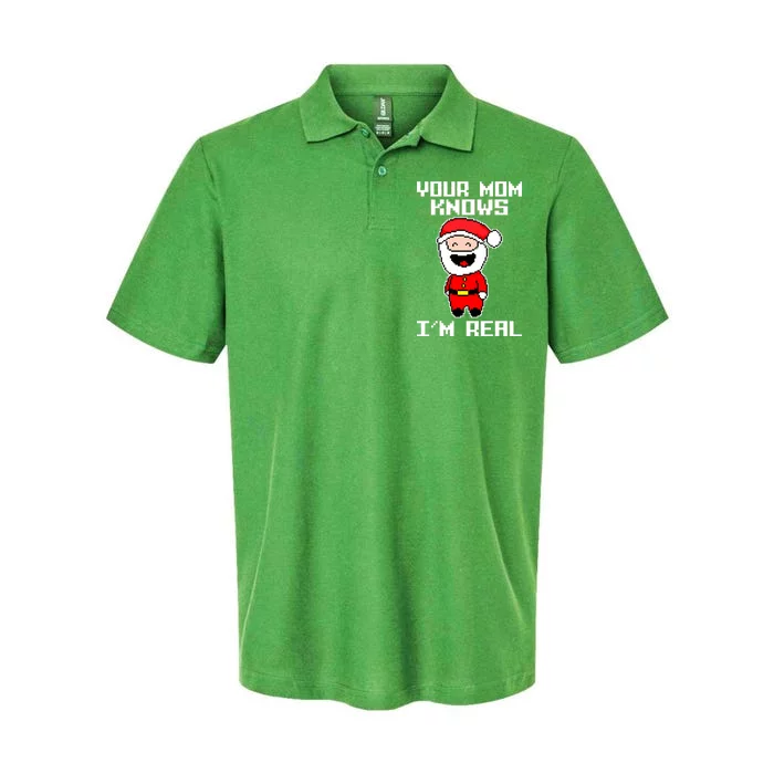 Your Mom Knows I'm Real Santa Christmas Softstyle Adult Sport Polo