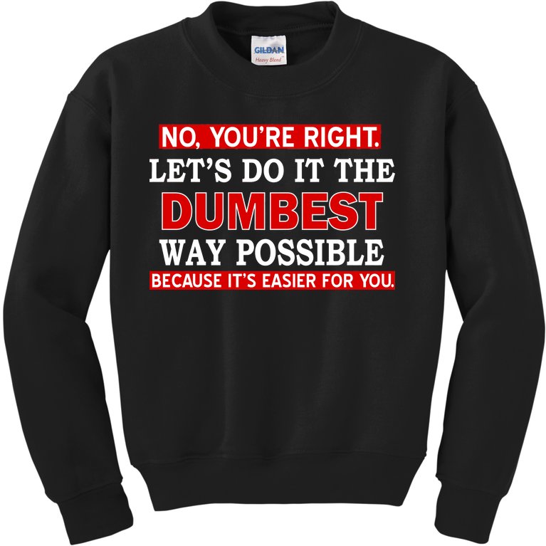 You're Right Let's Do The Dumbest Way Possible Humor Kids Sweatshirt