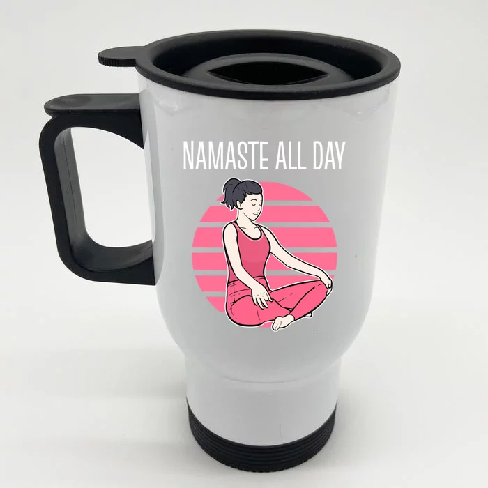 Yoga Pose Namaste All Day Gift Front & Back Stainless Steel Travel Mug