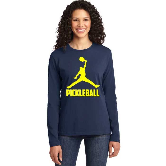 Yellow Pickleball Sports Logo Ladies Long Sleeve Shirt