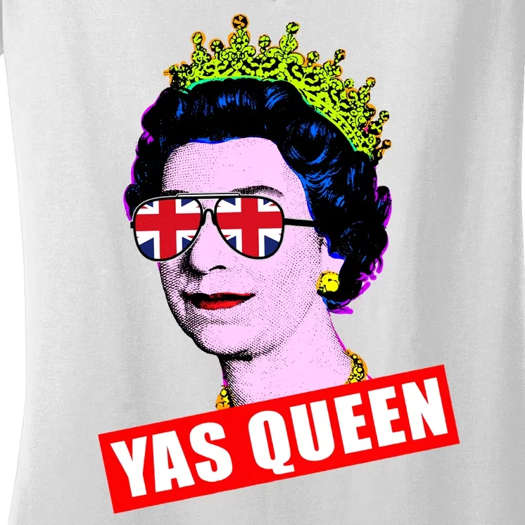 Yas Queen RIP Queen Elizabeth II Rest In Peace 1926 2022 Royal Family UK Flag Women's V-Neck T-Shirt