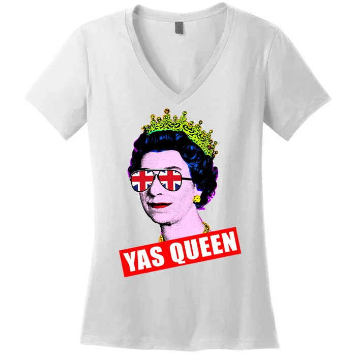 Yas Queen RIP Queen Elizabeth II Rest In Peace 1926 2022 Royal Family UK Flag Women's V-Neck T-Shirt