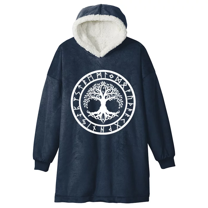 Yggdrasil Rune Circle (Variant Ii) Hooded Wearable Blanket