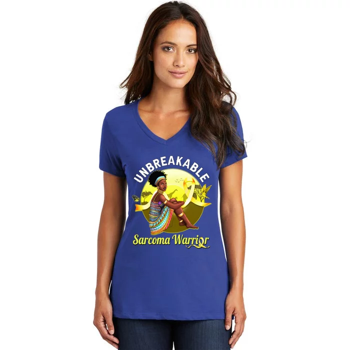 Yellow Ribbon Cancer Awareness Unbreakable Sarcoma Warrior Cute Gift Women's V-Neck T-Shirt