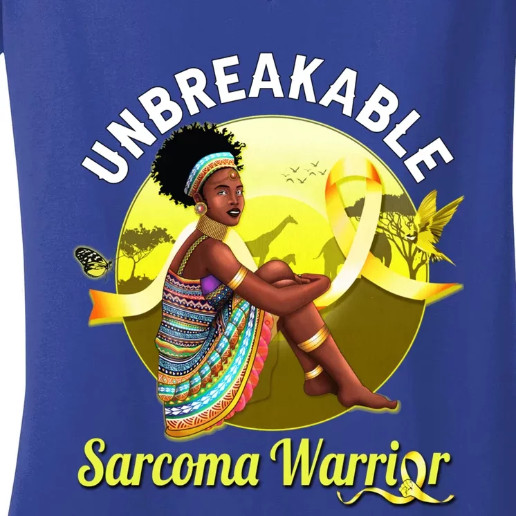 Yellow Ribbon Cancer Awareness Unbreakable Sarcoma Warrior Cute Gift Women's V-Neck T-Shirt