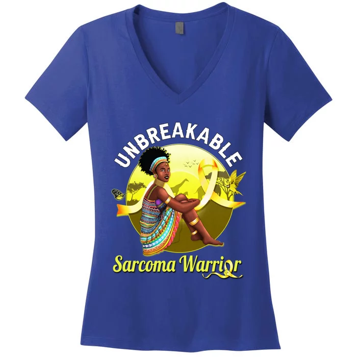 Yellow Ribbon Cancer Awareness Unbreakable Sarcoma Warrior Cute Gift Women's V-Neck T-Shirt