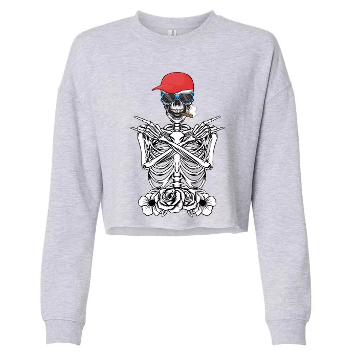 Young Rock On Rock Star Skeleton Hands Rocker Gift Cropped Pullover Crew