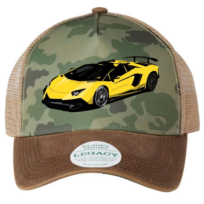 Yellow Racing Sports Car Legacy Tie Dye Trucker Hat