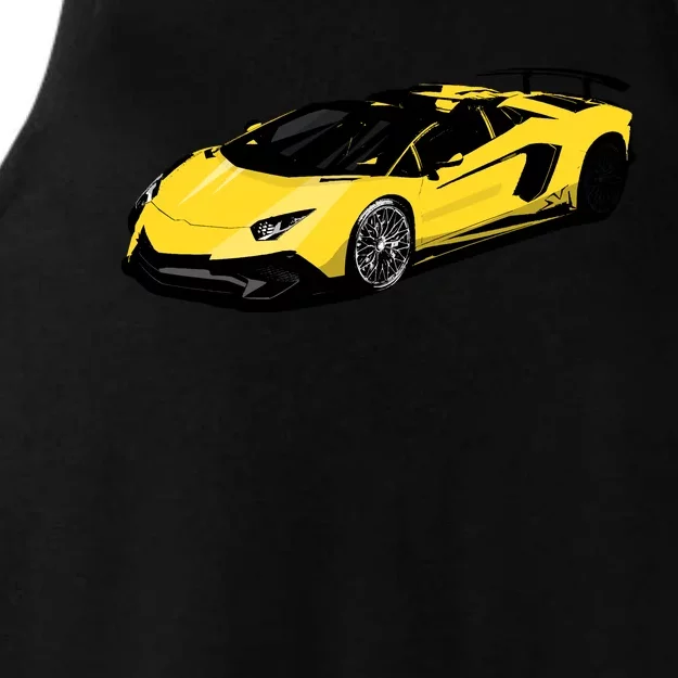 Yellow Racing Sports Car Ladies Tri-Blend Wicking Tank