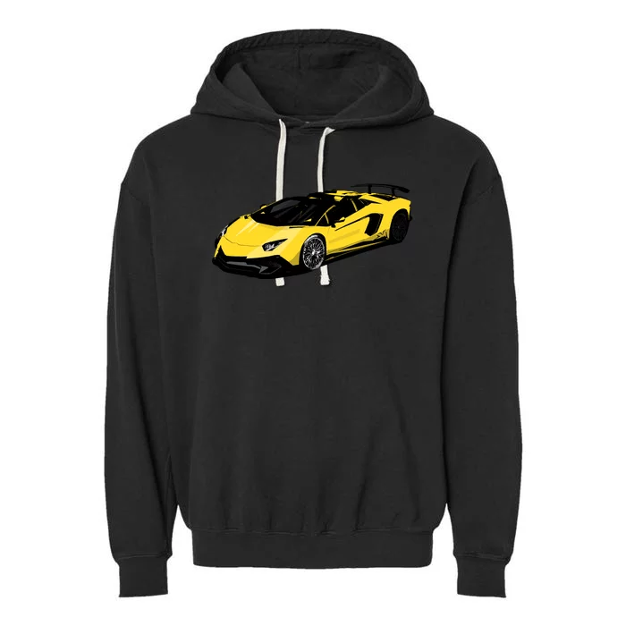 Yellow Racing Sports Car Garment-Dyed Fleece Hoodie