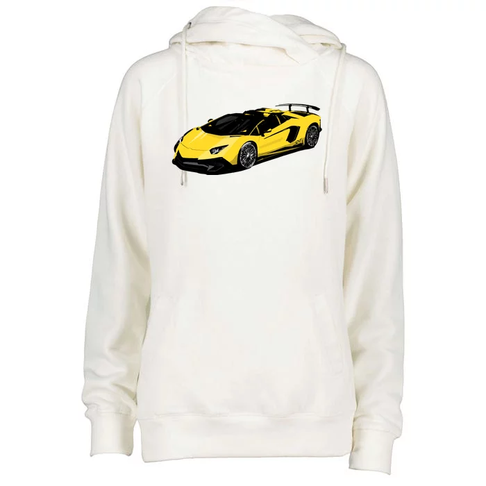 Yellow Racing Sports Car Womens Funnel Neck Pullover Hood