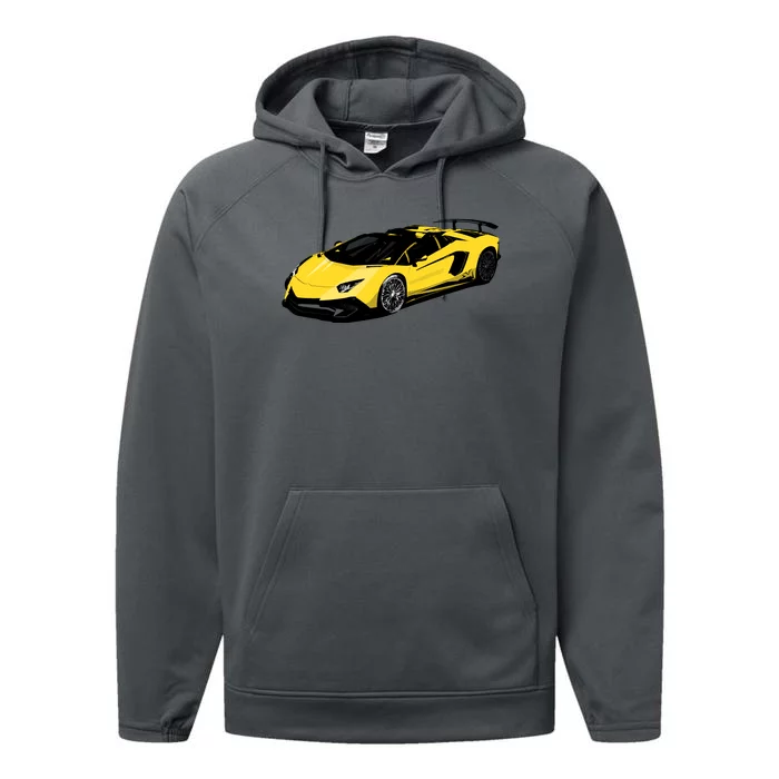 Yellow Racing Sports Car Performance Fleece Hoodie